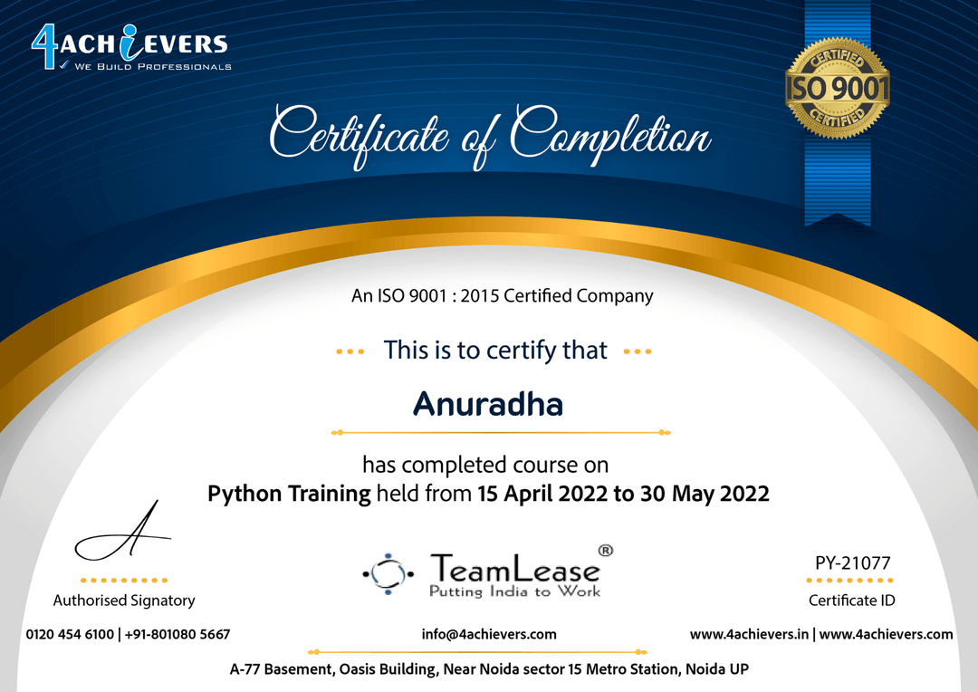 Node.JS Training certificate 